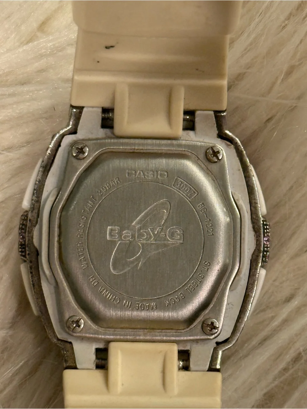Casio Baby-G Pink Dial White Strap Watch with Purple Crystal Accents
